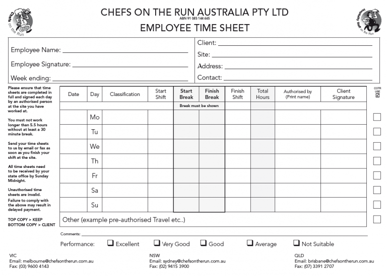 Staff Resources – Chefs on the Run